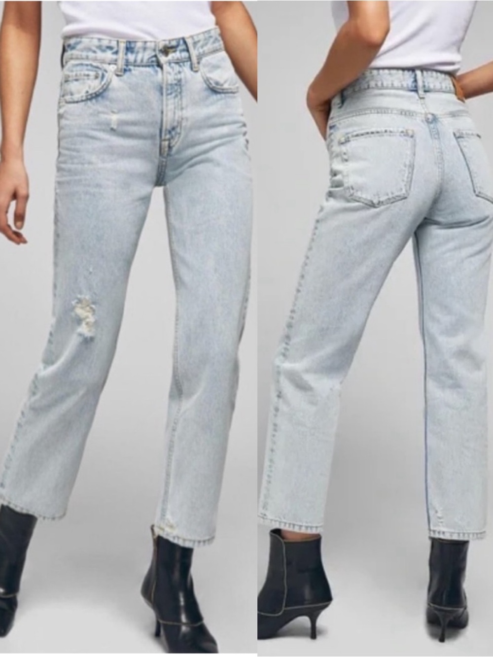 Anine Bing Etta High Rise Straight Leg Jeans Light Wash Faded Blue